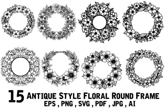Download 15 Antique Style Floral Round Frame - Antique Collection