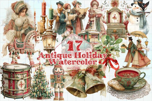 Download Antique Holiday Watercolor Illustration - Antique Collection