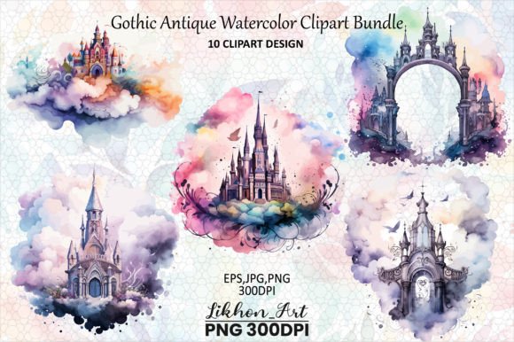 Download Gothic Antique Watercolor Clipart Bundle - Antique Collection
