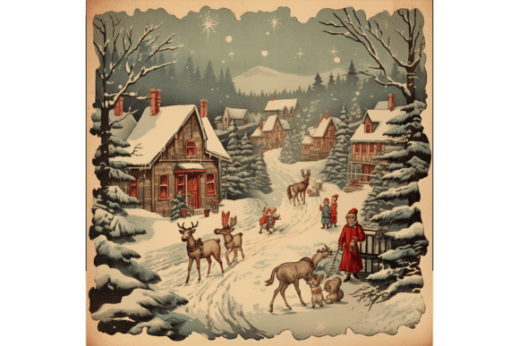 Download 4 Vintage Christmas Card Illustrations - Vintage christmas card Collection