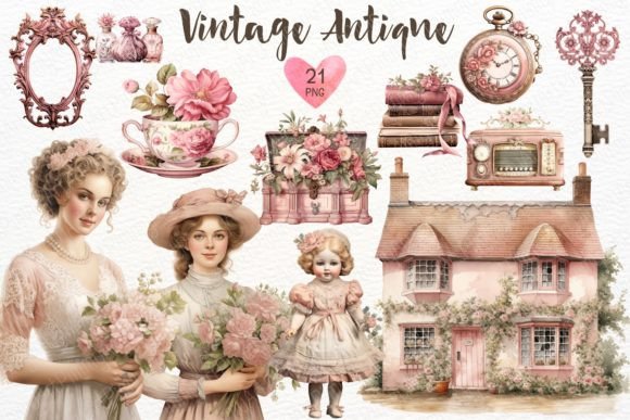 Download Vintage Antique Watercolor Clipart - Antique Collection