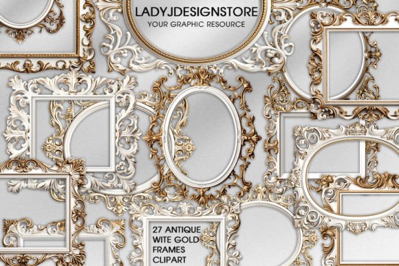 Download Antique White Gold Frames Clipart - Antique Collection
