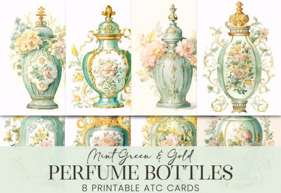Download Pastel Green Antique French Floral Jars - Antique Collection